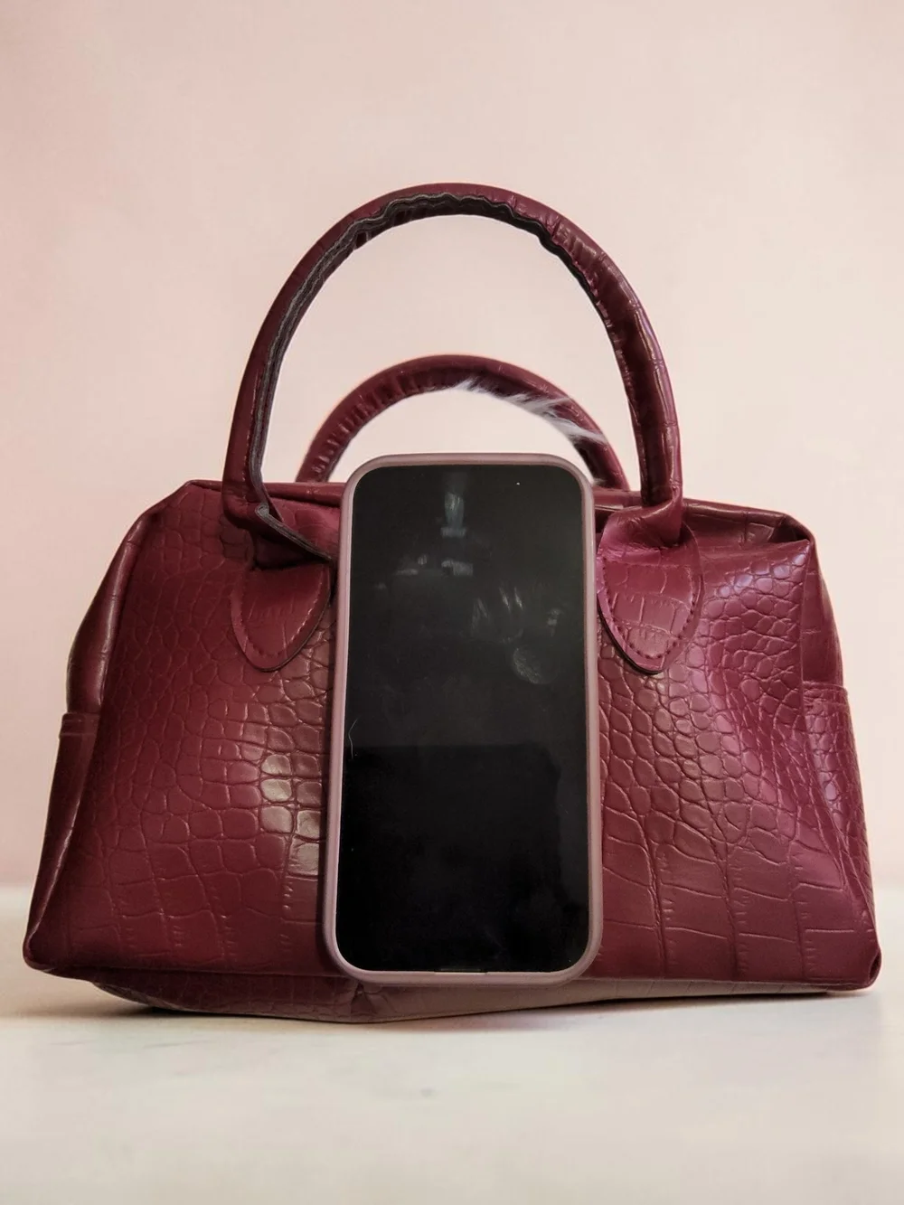 10 / $10 Women's Burgundy Croc-Embossed Satchel Bag